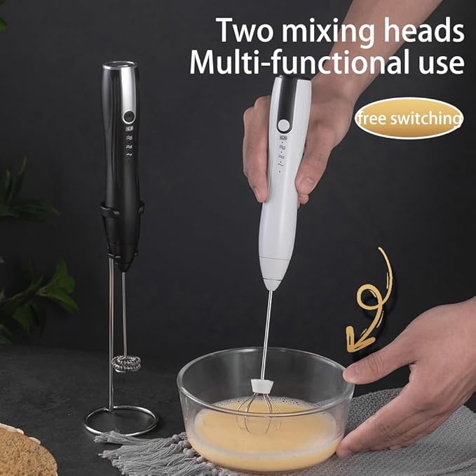 Ruciko Rechargeable 3-Speed Electric Milk Frother,Stainless Steel,Mini Handheld.Quick Type-C Charging for Lattes,Coffee,Egg Whipping & Hot Choc.With Double-Layer Frothing Head & Stand.(green)