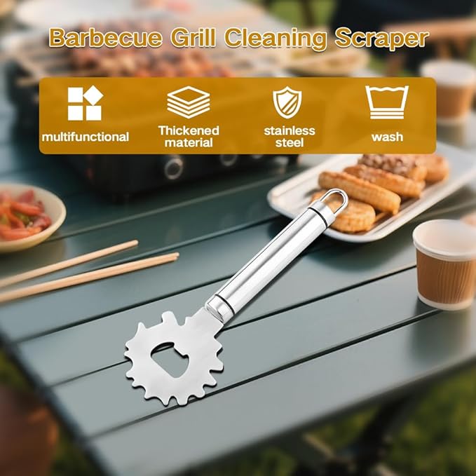 Grill Cleaning Scraper – Stainless Steel BBQ Brush Tool for Grates, Crevices & Mesh – Heavy-Duty, Rustproof, Multi-Surface Scraper for Gas, Charcoal, Pellet Grills