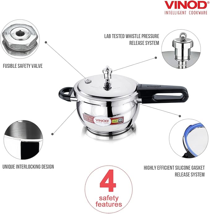 Vinod Pressure Cooker Stainless Steel – Glass Lid Handi Pot - 5.5 Liter – Indian Pressure Cooker – Stove Top Sandwich Bottom – Best Used For Indian Cooking, Soups, and Rice Recipes, Quinoa