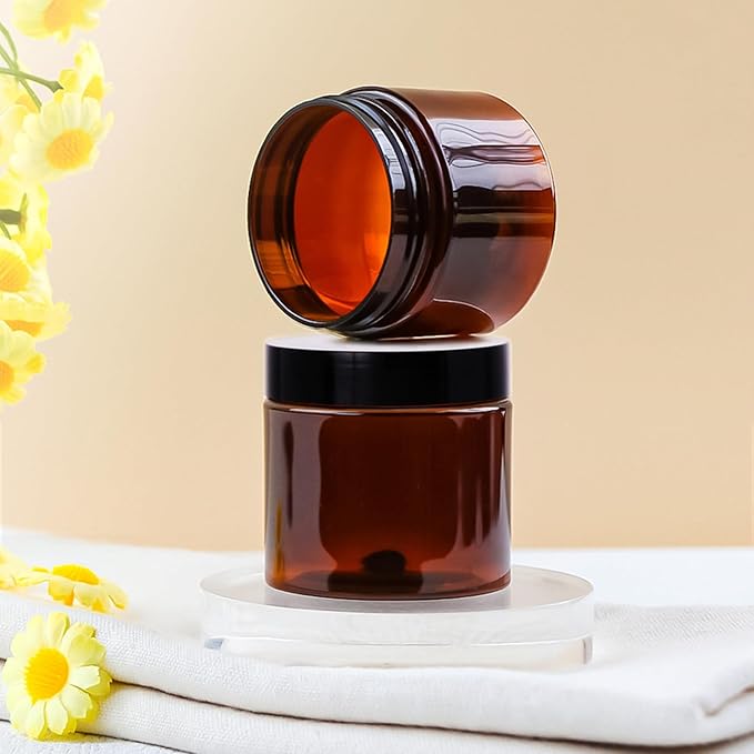 TUZAZO 2 Oz Amber Plastic Cosmetic Jars Leak Proof Small Container with lids for Cream, Lotion, Powder, Ointments, Beauty Products, 24 Pcs