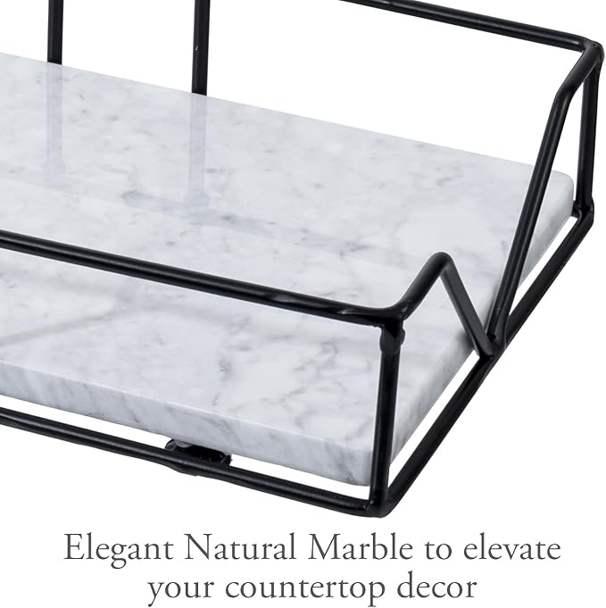 MyGift Modern Metal Wire Bathroom Paper Hand Towel Holder in Brass Tone Finish, Guest Bathroom Countertop Vanity Disposable Folded Trifold, C-fold, (White Marble)