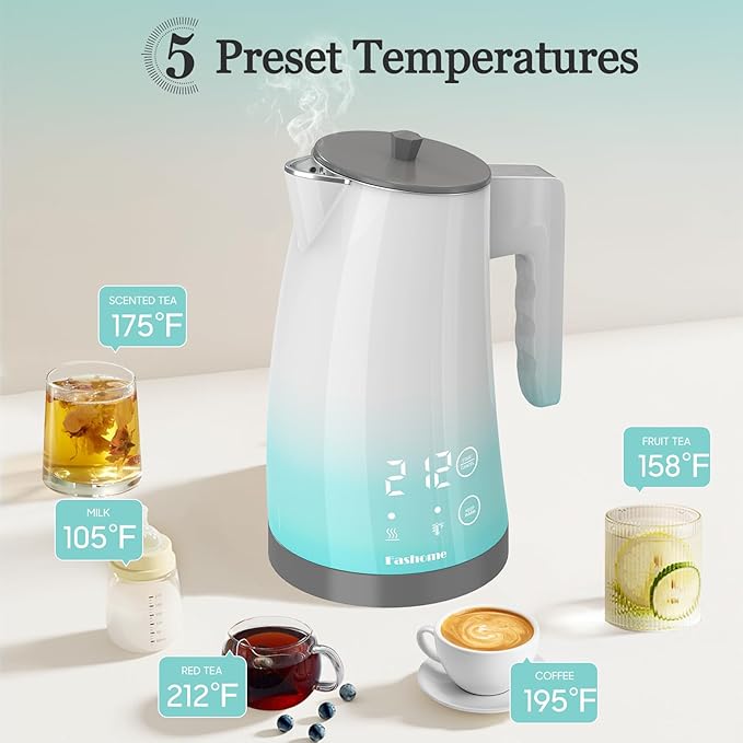 Electric Kettle with 5-Temperature Control,1.25L Cordless,Penguin Shape Design,1200W with Keep Warm and Auto Shut-Off,Perfect for Tea,Coffee & Kitchen(Blue Gradient)