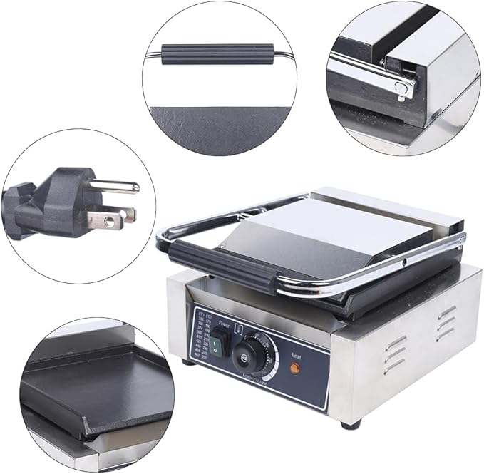 Electric Griddle,1800W Commercial Dual Heating Plates Stainless Steel Sandwich Maker, Smooth Flat Surface Sandwich Toaster with Temperature Control,Portable Panini Press Grill for Kitchen,Dormitory