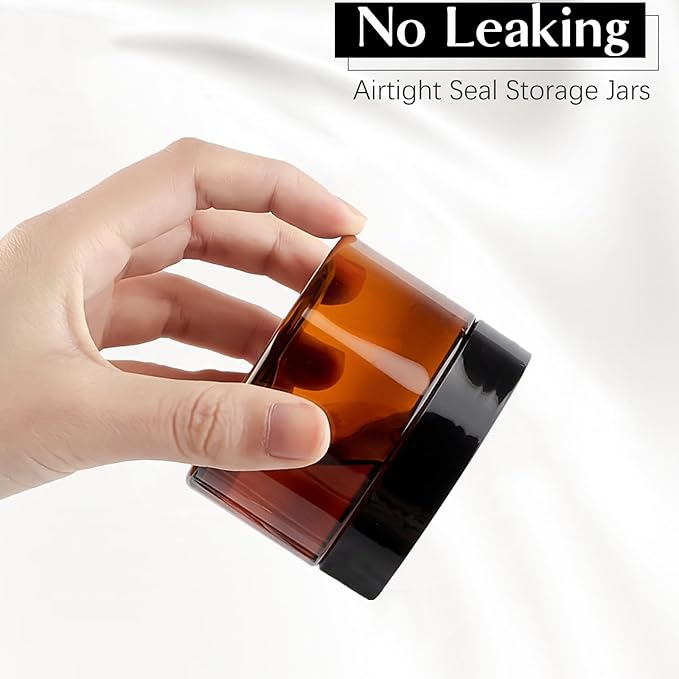 TUZAZO 4 Oz Amber Plastic Cosmetic Jars Leak Proof Small Container with lids for Cream, Lotion, Powder, Ointments, Beauty Products, 6 Pcs