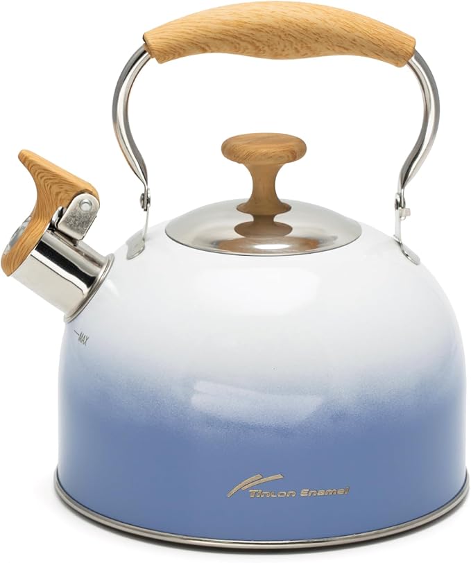 Tea Kettle for Stove Top, 2.5 Quart Whistling Tea Kettle, Food Grade Stainless Steel and Ergonomic Folding Handle, Tea Pots for Tea, Coffee, Milk - Gradient Blue