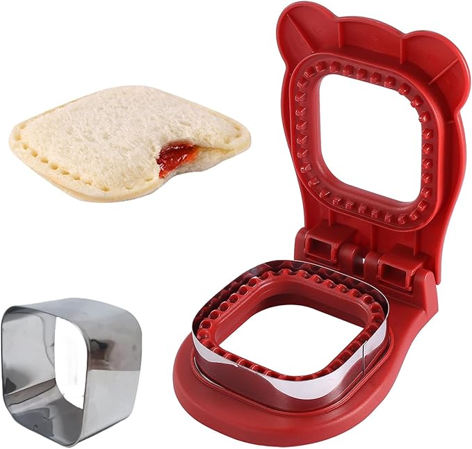 Sandwich Cutter and Sealer, Decruster Sandwich Maker for kids lunch Uncrustable Sandwich Maker，Easy for School Lunchbox and Bento Box Square - Red
