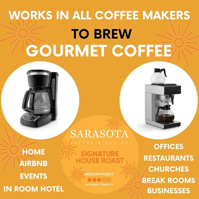 Sarasota Coffee Ground Packets | Gourmet Medium Roast Ground Coffee Packs | Breakfast Blend | Low Acid Mold Free Singles Packets | Individual Pouches for 12 Cup Coffee Maker | 2 Ounce Bags, 12 Count