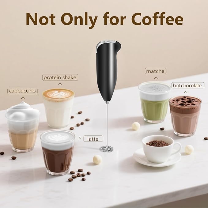 Powerful Milk Frother Handheld Battery Operated, Electric Whisk Foam Maker, Ultra Fast Handheld Drink Mixer, Mini Frother Wand with Stainless Steel Whisk for Coffee, Cappuccinos, Matcha, No Stand