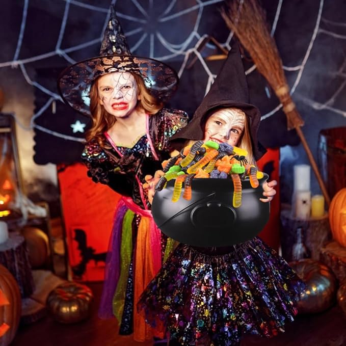 DIYDEC 10 in 1 (12.8", 9.8", 7.6", 5.7", 2.7") Package Halloween Large Cauldron, Black Plastic Witch Cauldron Kettle Candy Holder for Halloween & St. Patrick’s Day Party Favors Decor