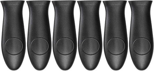 Silicone Hot Handler Holder Reusable Diswasher 6 Pcs Heat Resistant Pot Handle Sleeve Non-Slip Potholder Dishwasher Safe Rubber Grip Handle Cover For Pans, Cast Iron, Griddles, Cookware Handles Black