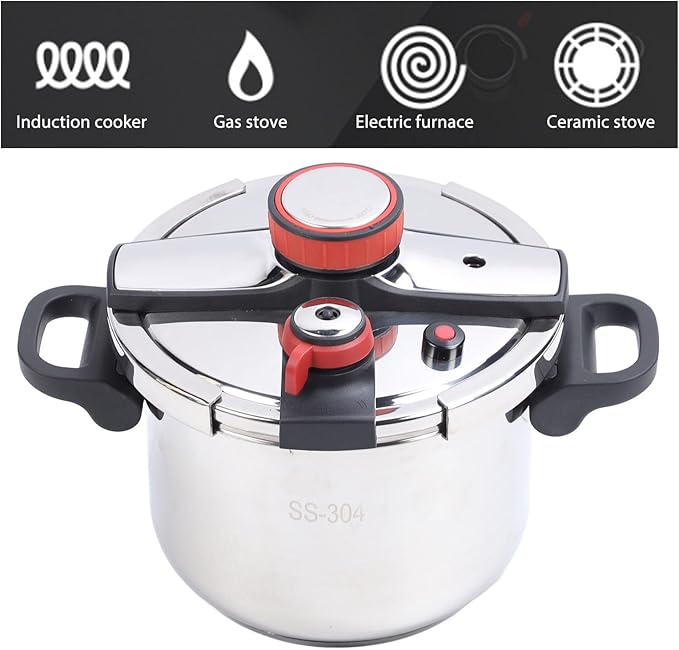 Stainless Steel Pressure Cooker, Large Capacity Explosion Proof Pressure Canner with Easy Lock Lid, 2 Gear Pressure Cooker for Vegetables, Fish, Rice and Meat, Fast Cooking