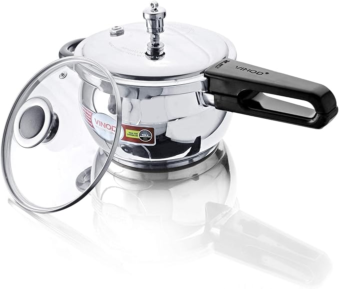 Vinod Pressure Cooker Stainless Steel – Glass Lid Handi Pot - 5.5 Liter – Indian Pressure Cooker – Stove Top Sandwich Bottom – Best Used For Indian Cooking, Soups, and Rice Recipes, Quinoa