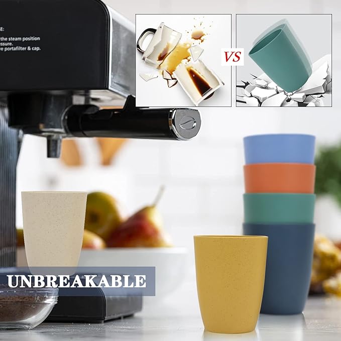 Homienly Wheat Straw Cups Alternative to Plastic Cups - Set of 6 Unbreakable Drinking Cup Reusable Dishwasher Safe Water Glasses Cups for Kitchen Tumblers Kitchen Essentials(20 OZ)