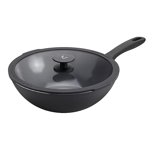 HENCKELS x EMERIL Lagasse Nola 11-inch Nonstick Wok with Lid, Heavy-Gauge Aluminum for Fast, Even Heat Cooking, Made in Italy, Black