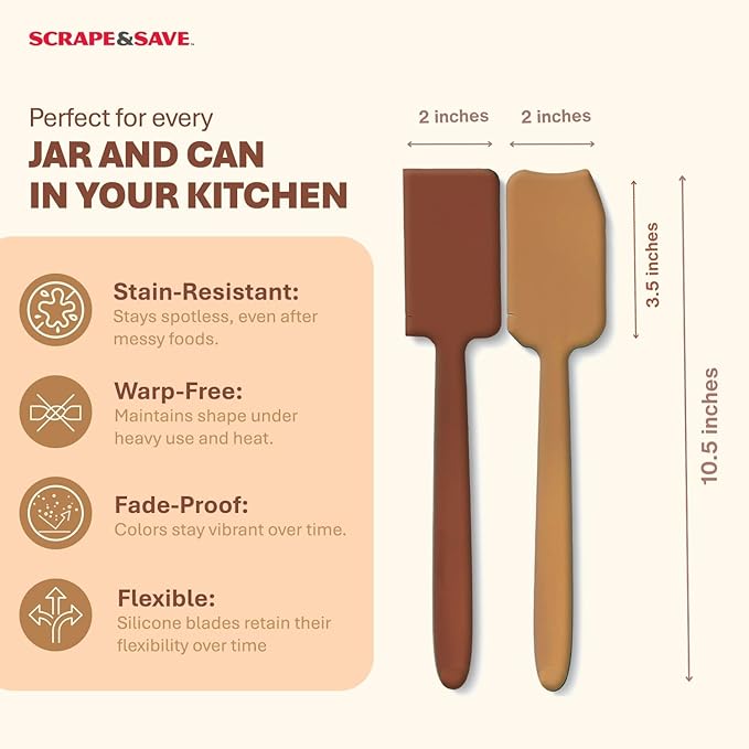 TWO Food Saving, Fast Kitchen Scrapers that Get ALL Food Out of Cans and Jars, esp. corners and bottoms. For peanut butter, mayonnaise, tomato paste, purées, etc. Dishwasher-safe. (Sand/Coral)