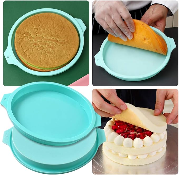 Newk Silicone Round Cake Mold, 4 Packs 8 Inch Silicone Disc Like Mold for Layer Cakes, Cheese Cakes, Rainbow Cakes and Resin Coasters – 8”