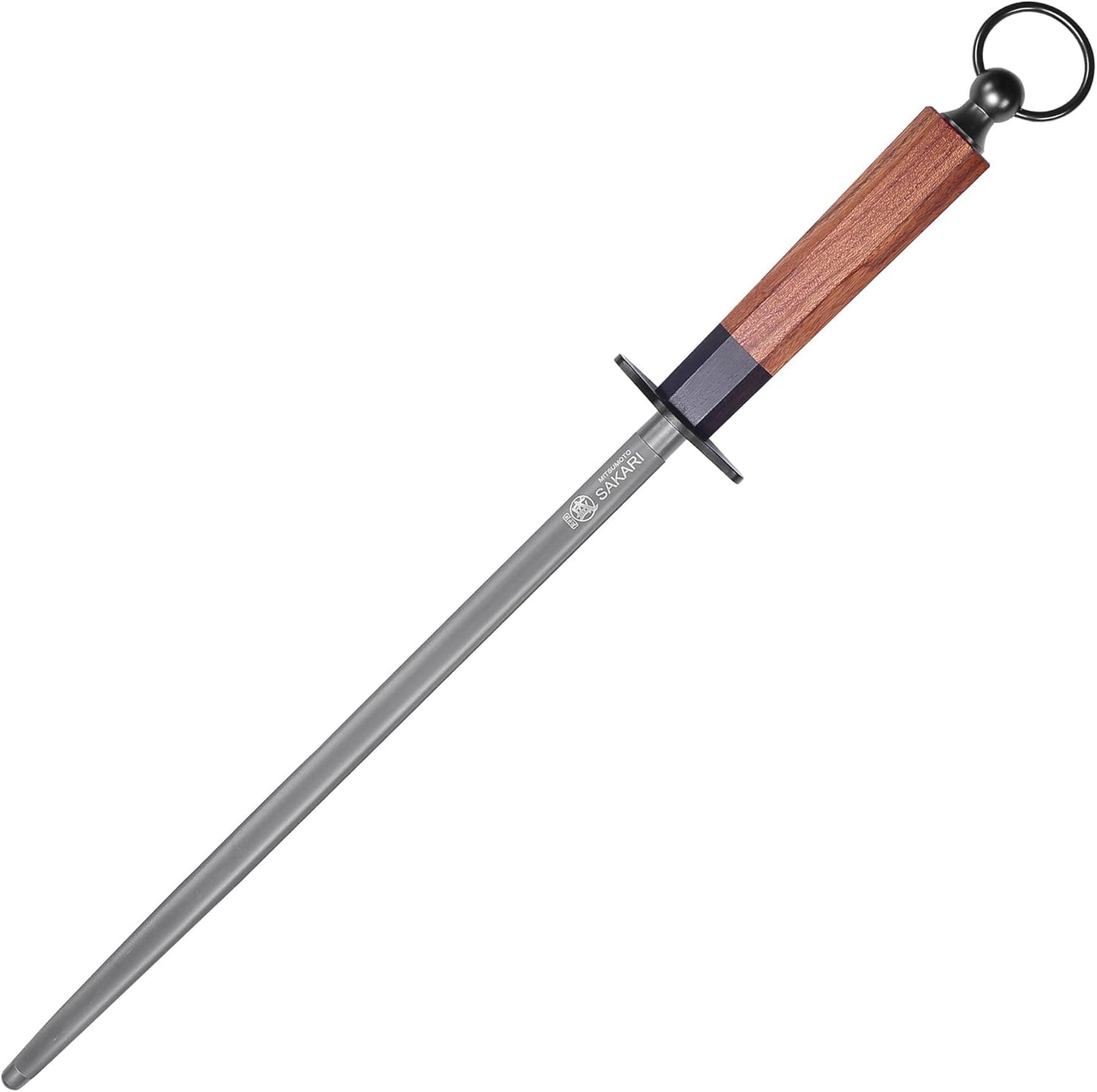 MITSUMOTO SAKARI 12 Inch Round Honing Rod, Japanese High Carbon Honing Steel (Sourwood Handle)
