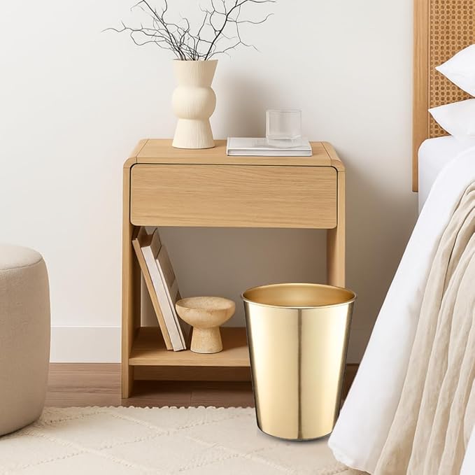 Monarch Abode Brushed Gold Handcrafted Metal Wastebasket for Home Office Bedroom, Decorative Waste Basket, Modern Bathroom Garbage Can, Durable & Decorative Trash Bin, Brushed Gold Bathroom Trash Can