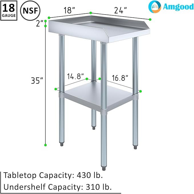 AmGood Commercial Work Table with Backsplash and Sidesplashes | Height: 35" | Stainless Steel Prep Table for Kitchen, Restaurant, Garage, Laundry | NSF (18" Long x 24" Deep)