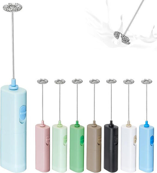 Powerful Electric Milk Frother, Battery Operated Drink Blender, Foam Maker Mixer, Milk Frother Handled for Coffee, Latte, Matcha, Protein Powder (Light Blue)