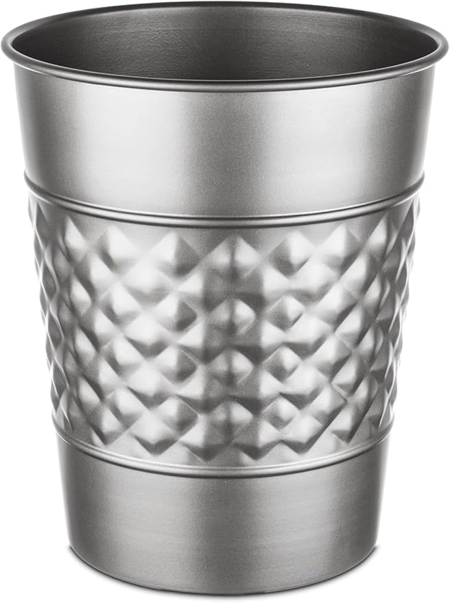 Monarch Abode Pewter Handcrafted Geometric Embossed Metal Wastebasket for Home Office, Decorative Waste Basket, Modern Bathroom Garbage Can, Durable & Decorative Trash Bin, Pewter Bathroom Trash Can
