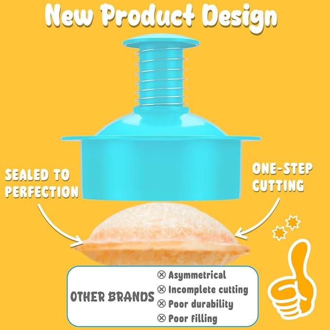 Sandwich Cutter and Sealer Round Cut and Seal Sandwich Maker, Crustless Peanut Butter & Jelly Sandwich Cookie Cutter-Baby Blue Round