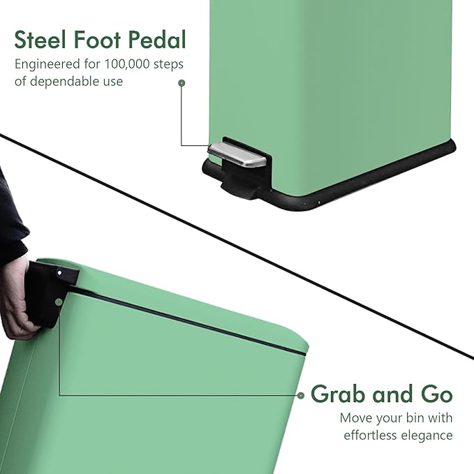 12 Gallon Trash Can with Lid，45L Kitchen Garbage Can,Stainless Steel Trash Can for Narrow Spaces with Soft-Close Lid, Inner Bucket, and Step-on Pedal