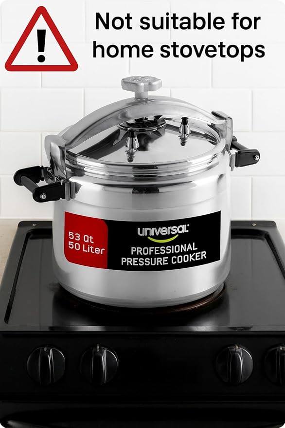 Universal (Extra Large) 53-Quart Aluminum Pressure Cooker for Professional Use – Commercial-Grade, 2 Safety Valves, Reinforced Handles, Easy-Open Lid, – Ideal for Large Kitchens, and Restaurants