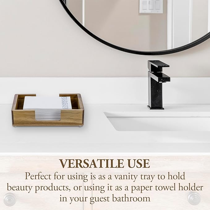 MyGift Modern Metal Wire Bathroom Paper Hand Towel Holder in Brass Tone Finish, Guest Bathroom Countertop Vanity Disposable Folded Trifold, C-fold, (Acacia Wood)