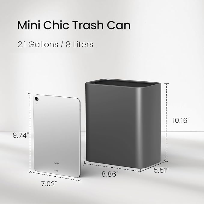 Cesun Small Bathroom Trash Can, 2.1 Gallons, Open-Top, Gray Metal, Stainless Steel, Modern, Ideal for Bathroom, Bedroom, Home Office,Toilet, Rv,Near Desk, Under Sink