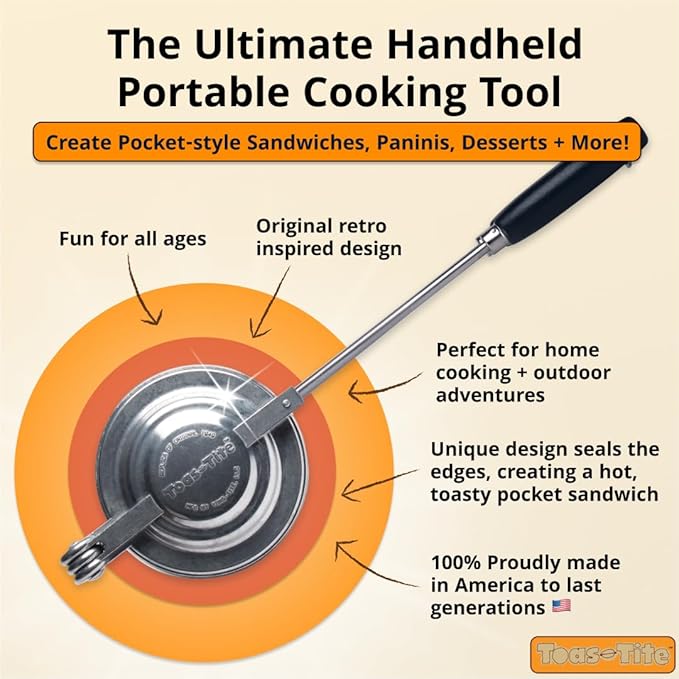 Sandwich Grill - Handheld Pie Iron, Sandwich Maker, Hand Toaster, Panini and Sandwich Press for Hand Made Hot Sandwiches and Pies - Perfect for Stovetop, Grill and Campfire