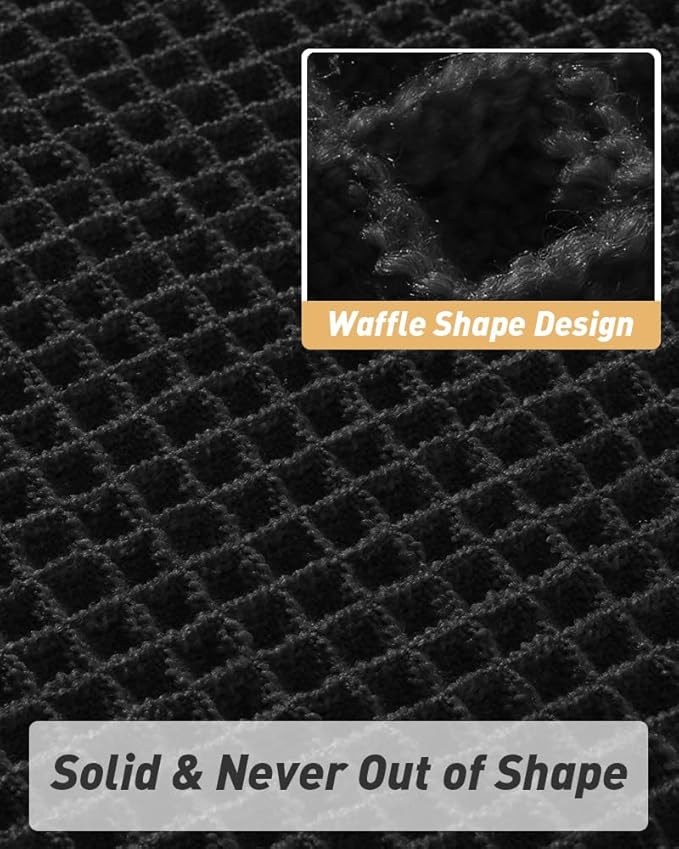 AMOAMI Upgraded Waffle Runner Rug Super Absorbent Non Slip Bath Mats for Bathroom Machine Washable Bathroom Runner Rug with Tassels, Ideal for Hallway Bedroom Laundry Room, 17" x 60", Black