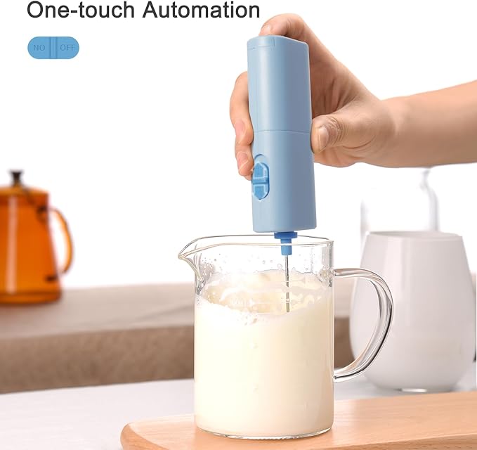 Powerful Electric Milk Frother, Battery Operated Drink Blender, Foam Maker Mixer, Milk Frother Handled for Coffee, Latte, Matcha, Protein Powder (Blue)