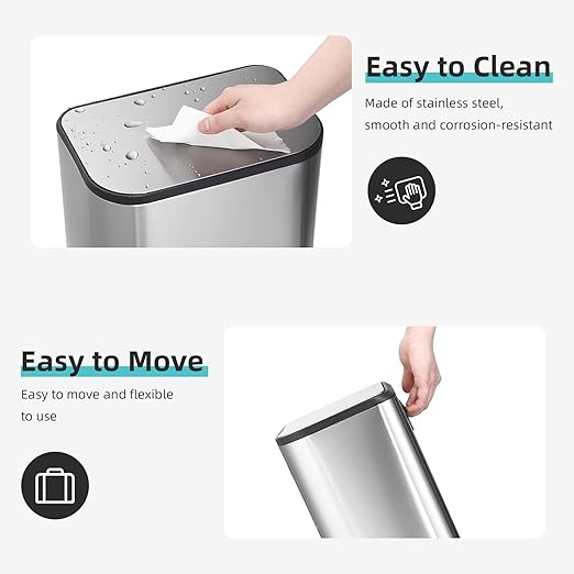 8 gal Kitchen Trash Can, 30 L Stainless Steel Garbage Can with Soft-Close Lid, Rectangular Waste Bin with Inner Bucket for Home Office Living Room