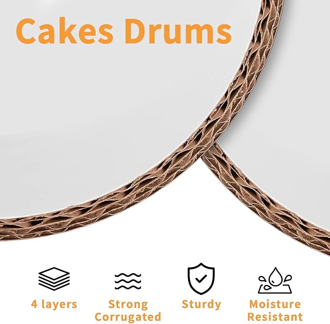 10pcs Cake Boards Drums 9 Inch Round Sturdy Corrugated Cardboard Base,1/2 Thick Drums Cake Base Sturdy Multiple Layers of Cardboard for Heavy or Multi Layer Cakes Base para Pastel (9inch/10pcs)