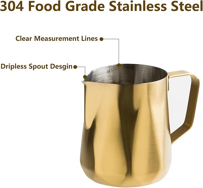 Milk Frothing Pitcher,350ml/600ml Milk Milk Frothing Cup Stainless Steel Kettle (12oz/20oz) Coffee Bar Cappuccino Espresso Machine Accessories Barista Tools (20 Ounces)