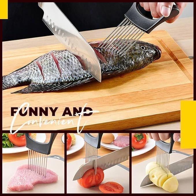 Onion Slice Holder, 2024 New Stainless Steel Holder for Slicing, Chopper Assistant Tool, Cutter for Meat, Onion, Potato, Tomato Kitchen Gadgets (Pink, 3 Pack)