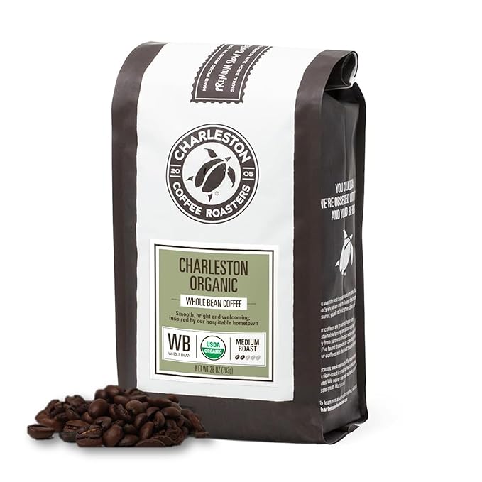 Charleston Coffee Roasters | Specialty Organic Whole Bean Coffee | Hand Picked, Premium Slow Roast | (Charleston Organic, Medium Roast) 28oz