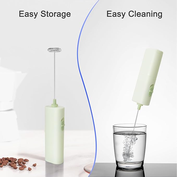 Powerful Electric Milk Frother, Battery Operated Drink Blender, Foam Maker Mixer, Milk Frother Handled for Coffee, Latte, Matcha, Protein Powder (Light Green)