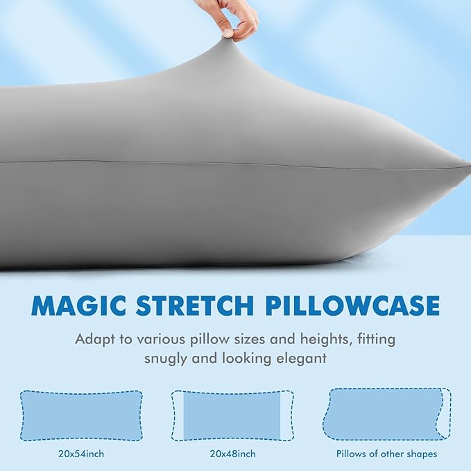 Avolare Cooling Pillow Cases, Arc-Chill Q-max>0.5 Body Pillowcases for Hair Skin and Hot Sleepers, Soft Silky 20" x 54" Summer Long Pillow Cover with Zipper 1 Pack - Grey