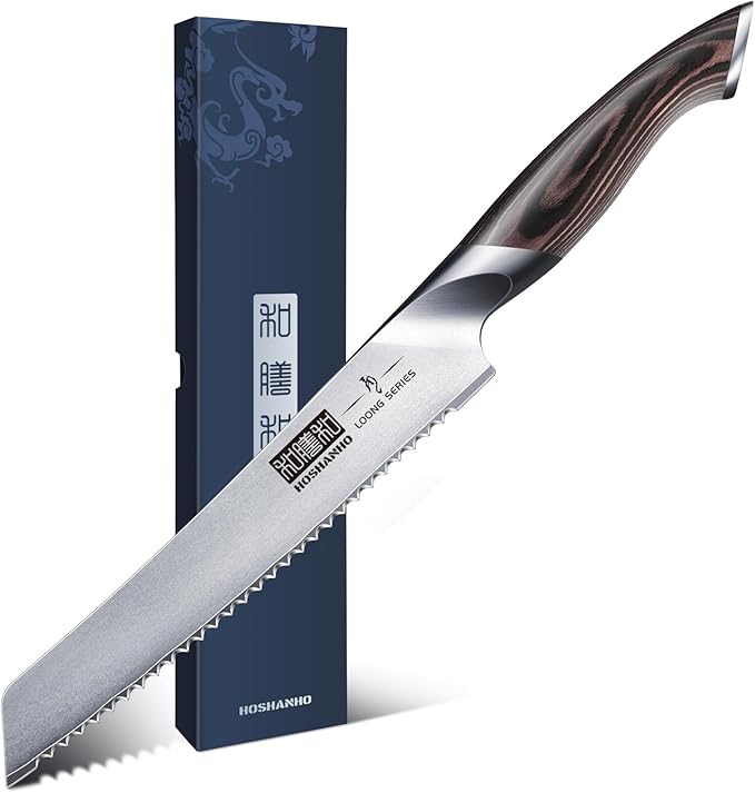 HOSHANHO Bread Knife 8 inch, Japanese High Carbon Stainless Steel Serrated Bread Knife, Professional Bread Cutting Knife for Homemade Bread