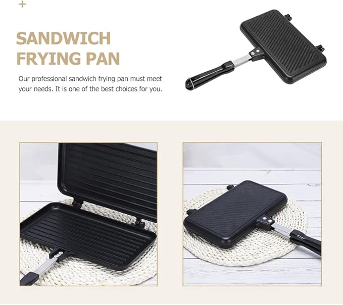 Hemoton Double-Sided Non-Stick Sandwich Maker Pan Aluminum Frying Pan for Breakfast Grilled Cheese and Campfire Cooking