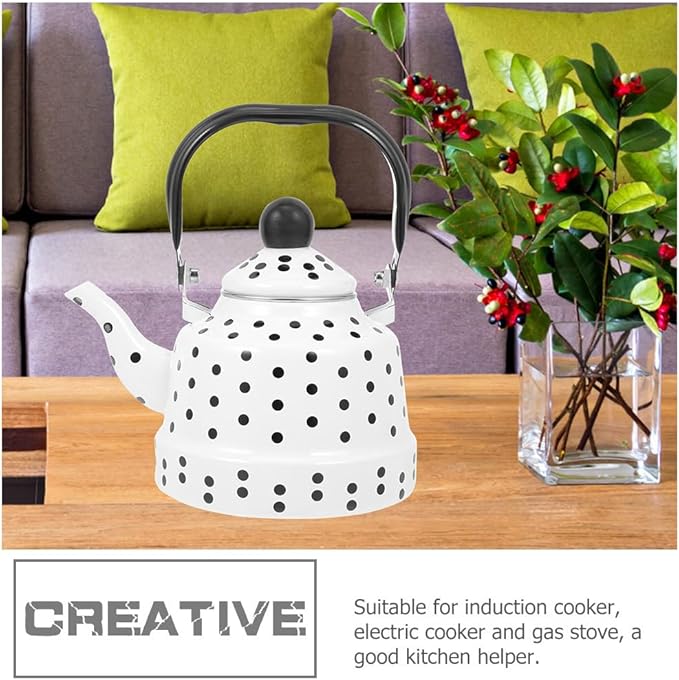 Hemoton Vintage Enamel Tea Kettle Boiling Kettle for Induction Gas and Electric Stovetops Artistic Design Spout for Heating for Tea and Households