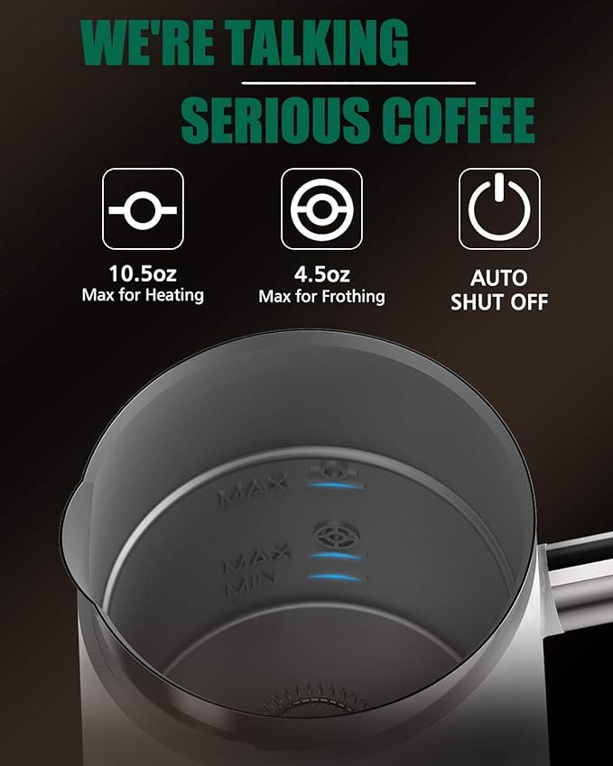 Huogary Milk Frother, Large Capacity Milk Frother and Steamer, 3 in 1 Electric Warm & Cold Milk Foam Maker, Non Stick Automatic Foam Maker and Milk Warmer for Latte, Cappuccinos, Macchiato, White