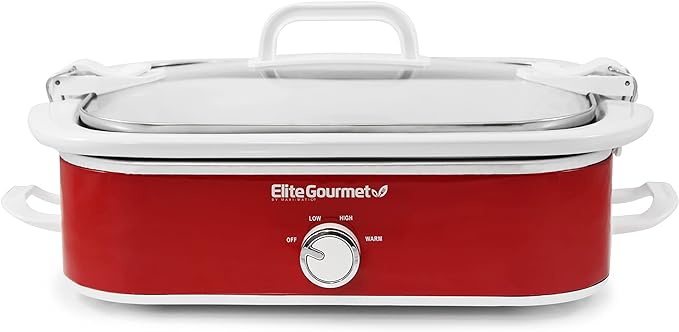 Elite Gourmet MST-5240 Casserole Crock Slow Cooker, Locking Lid Adjustable Temperature Keep Warm Oven & Dishwasher-Safe Casserole Pan, 3.5Qt Capacity, Red