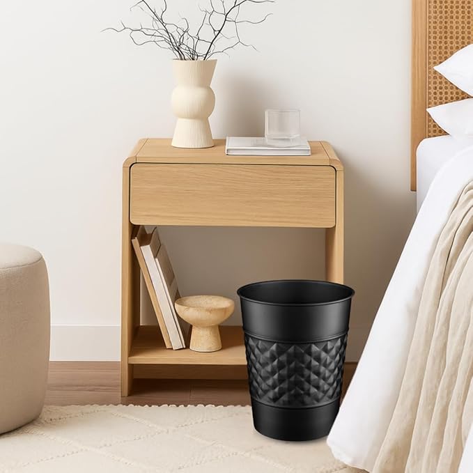 Monarch Abode Black Handcrafted Geometric Embossed Metal Wastebasket for Home Office, Decorative Waste Basket, Modern Bathroom Garbage Can, Durable & Decorative Trash Bin, Black Bathroom Trash Can
