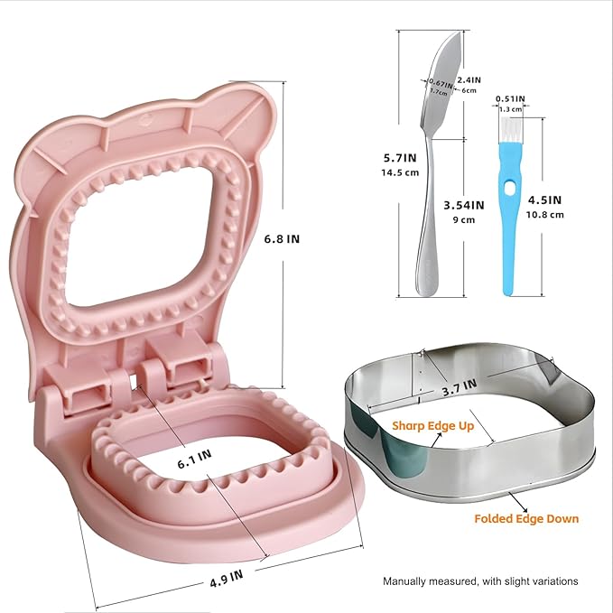 Sandwich Cutter and Sealer - 3.7" Circle & Square Pocket Sandwich Maker, Intuitive & Easy-to-Use for Boys &Girls, Perfect for Breakfast & Lunchboxes (Light Pink, Square)