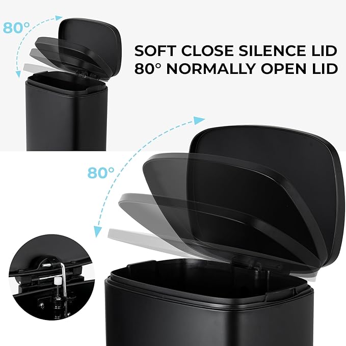 13.2 Gal Kitchen Trash Can, 50L Recycling or Garbage Bin, Brushed Stainless Steel Waste Basket, Soft&Quiet Close Dustbin, with Step-On Pedal, Removable Inner Bucket, for Home, Office, LIving Room