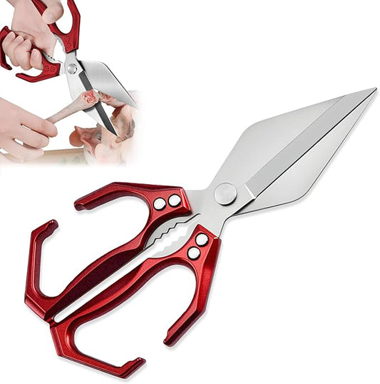 Multifunctional Heavy-Duty Kitchen Shears, Heavy Duty Kitchen Scissors for Food with Ergonomic Handle,Stainless Steel Culinary Shears for Chicken Meat Seafood Bone Cutting,Cooking Accessories (Red)