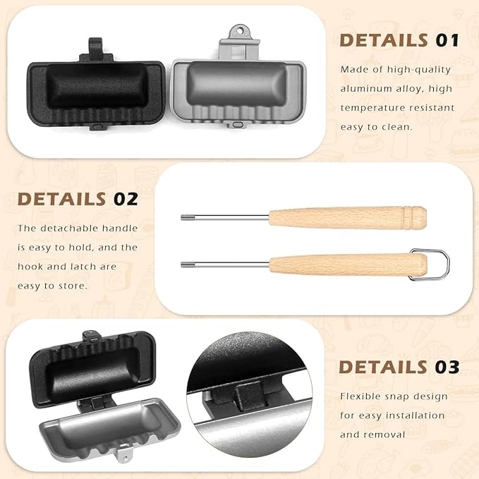 Double Sided Sandwich Panini Maker with Handle, Aluminum Alloy Sandwich Flip Pan Crimp Sealing Baking Pan for Fluffy Pancakes, Omelets, Frittatas